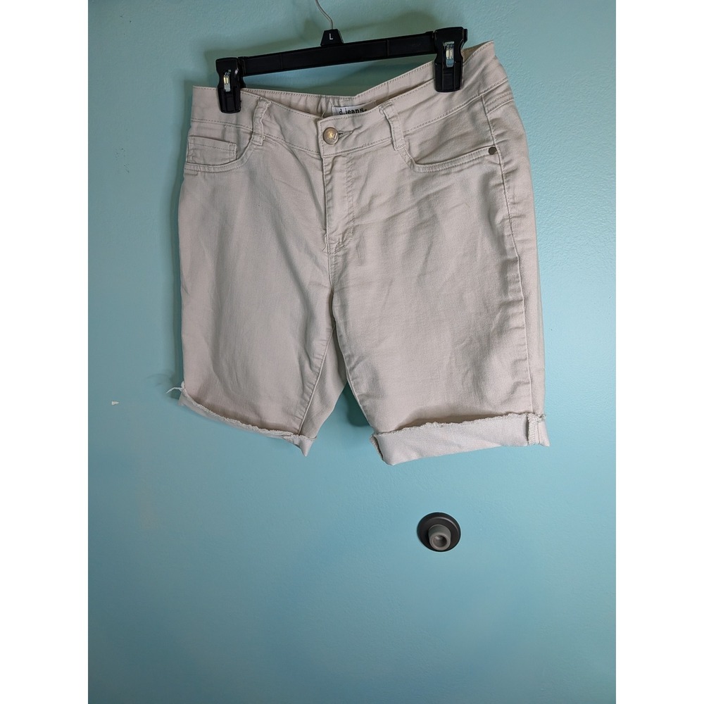 D.Jeans Womens Beige Khaki Bermuda Denim Shorts Raw Rolled‎ Hem Size 8 Stretch